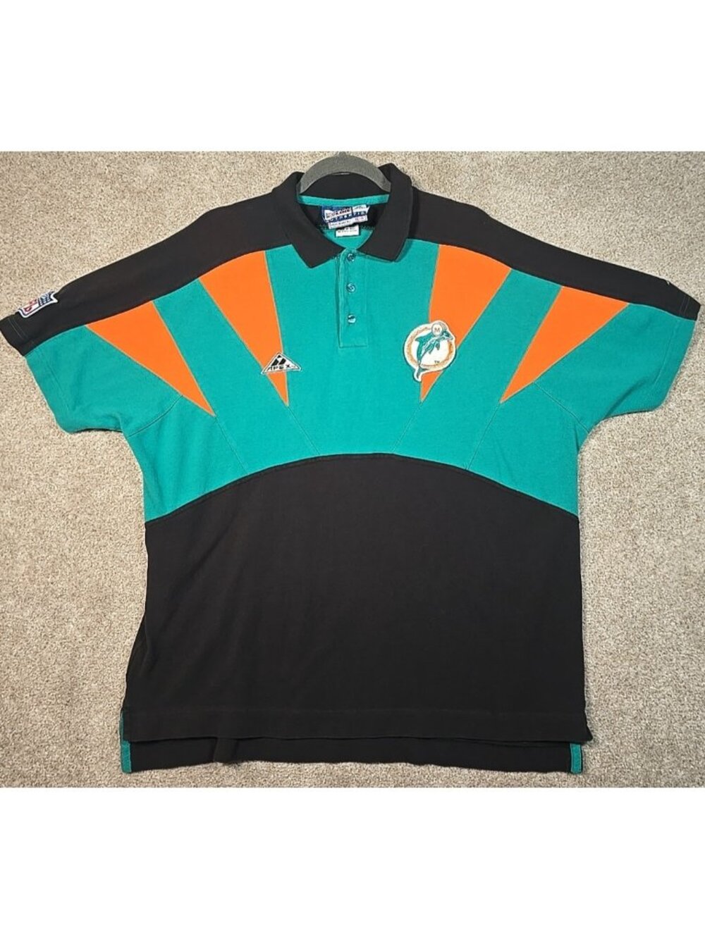 Miami Dolphins NFL Football Vtg Polo Shirt Shark Tooth Pro Line Apex Men's XL